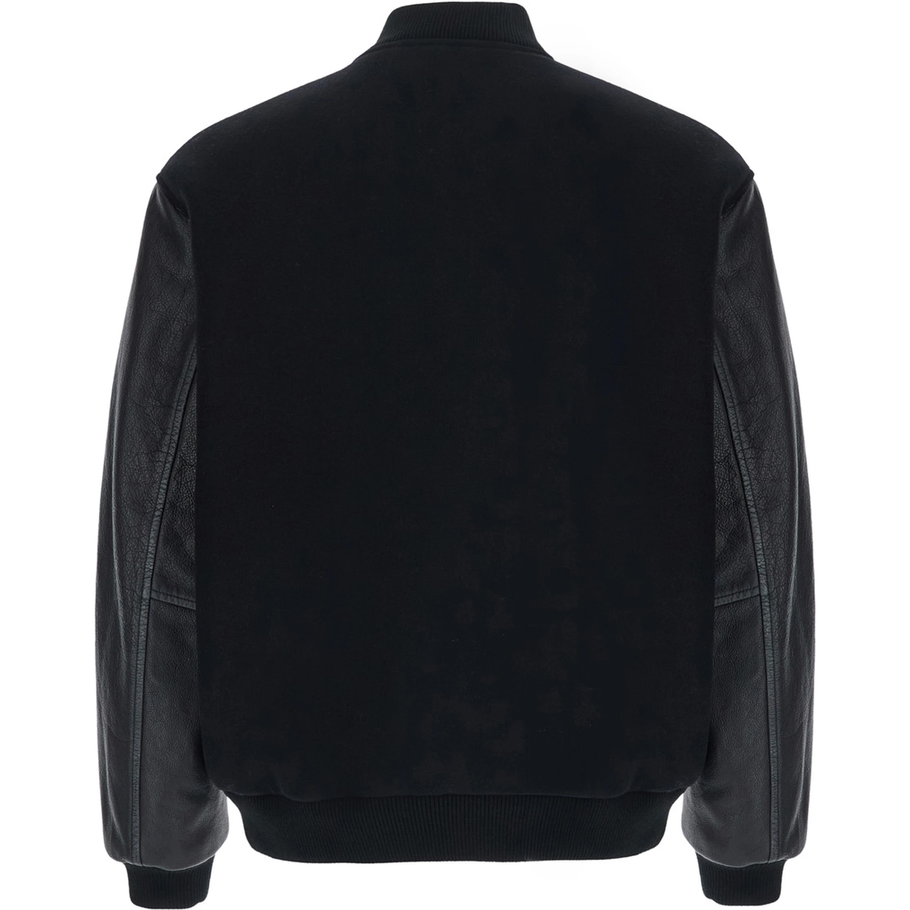 Black Varsity jacket with logo patch on the chest in leather and wool Men