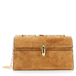 Chain Symmetry Brown Crossbody bag with Chain Strap and Turn Lock Closure on Front in Suede for Women