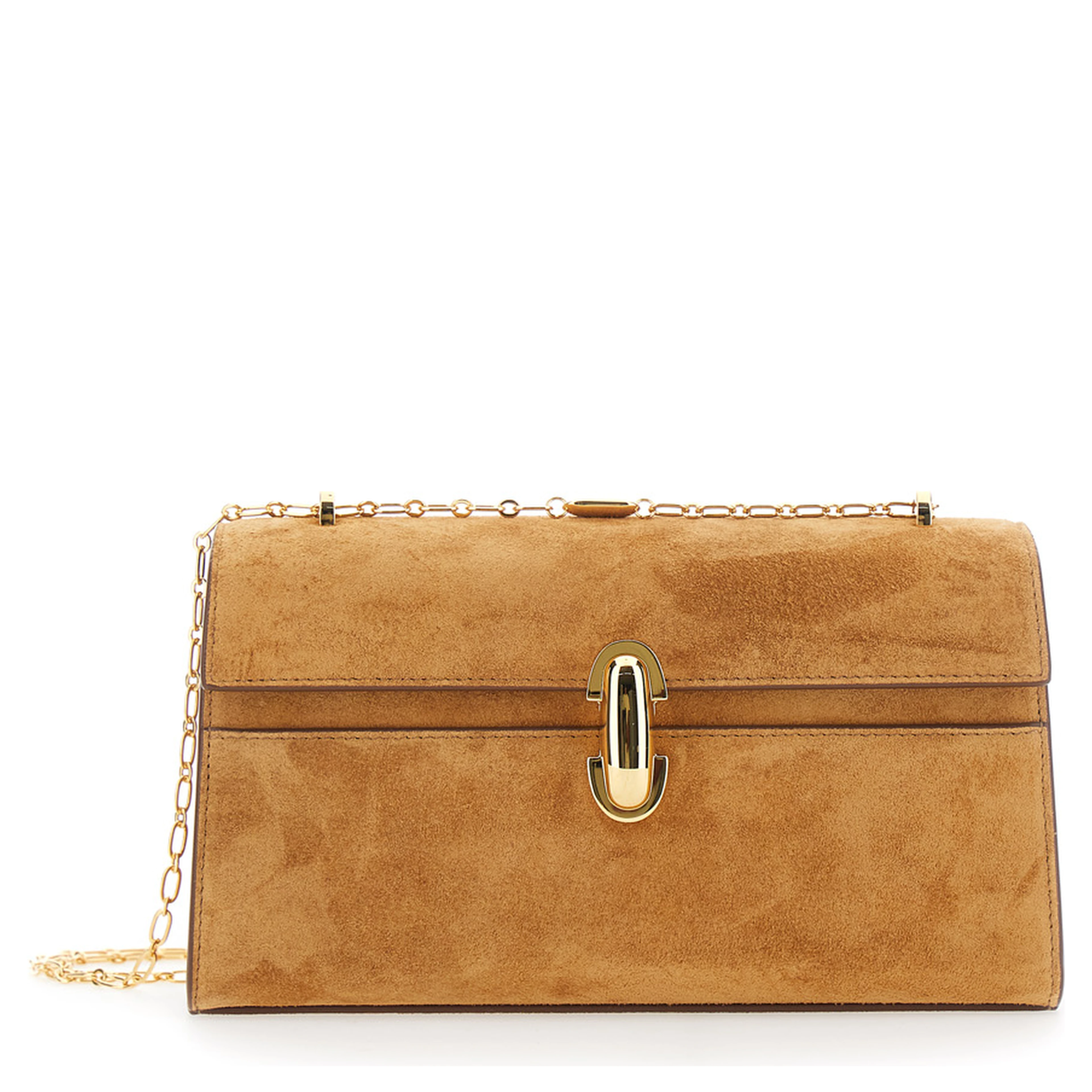 Chain Symmetry Brown Crossbody bag with Chain Strap and Turn Lock Closure on Front in Suede for Women