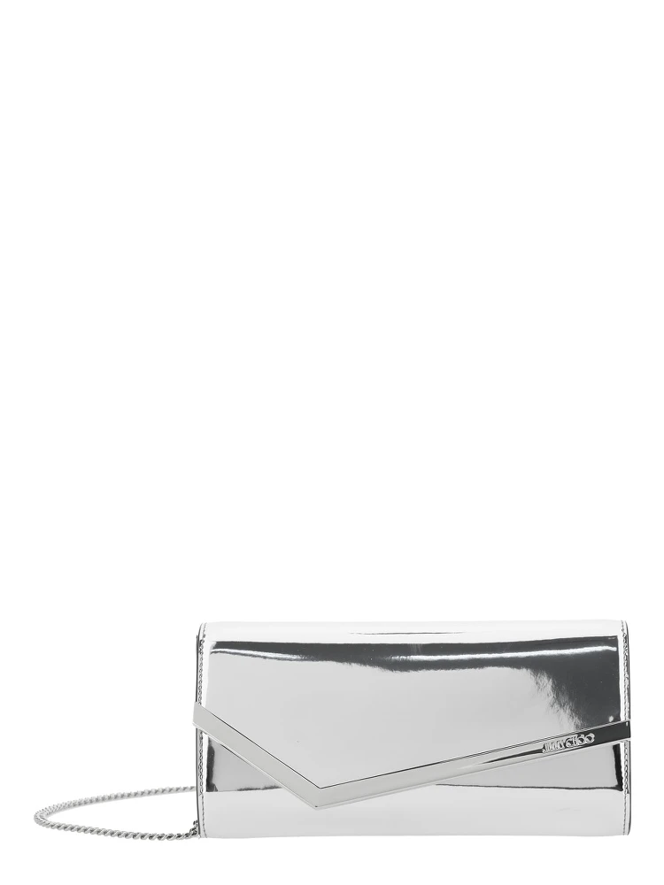 Clutch Emmie with Logo Lettering on the Front and Chain Strap in Blend Leather and Tech Fabric for Women