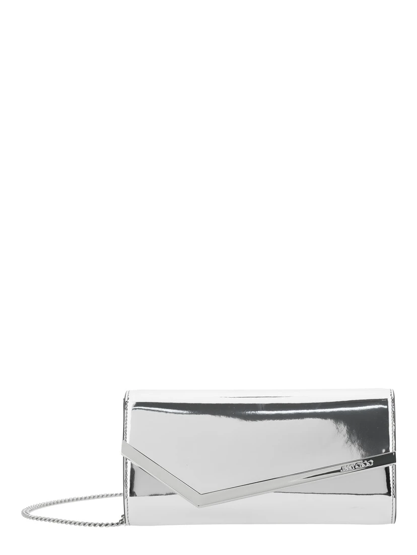 Clutch Emmie with Logo Lettering on the Front and Chain Strap in Blend Leather and Tech Fabric for Women