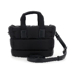 Handbag Karadoc Mini with Adjustable and Removable Shoulder Strap and Logo Patch on the Front in Black Tech Fabric for Women