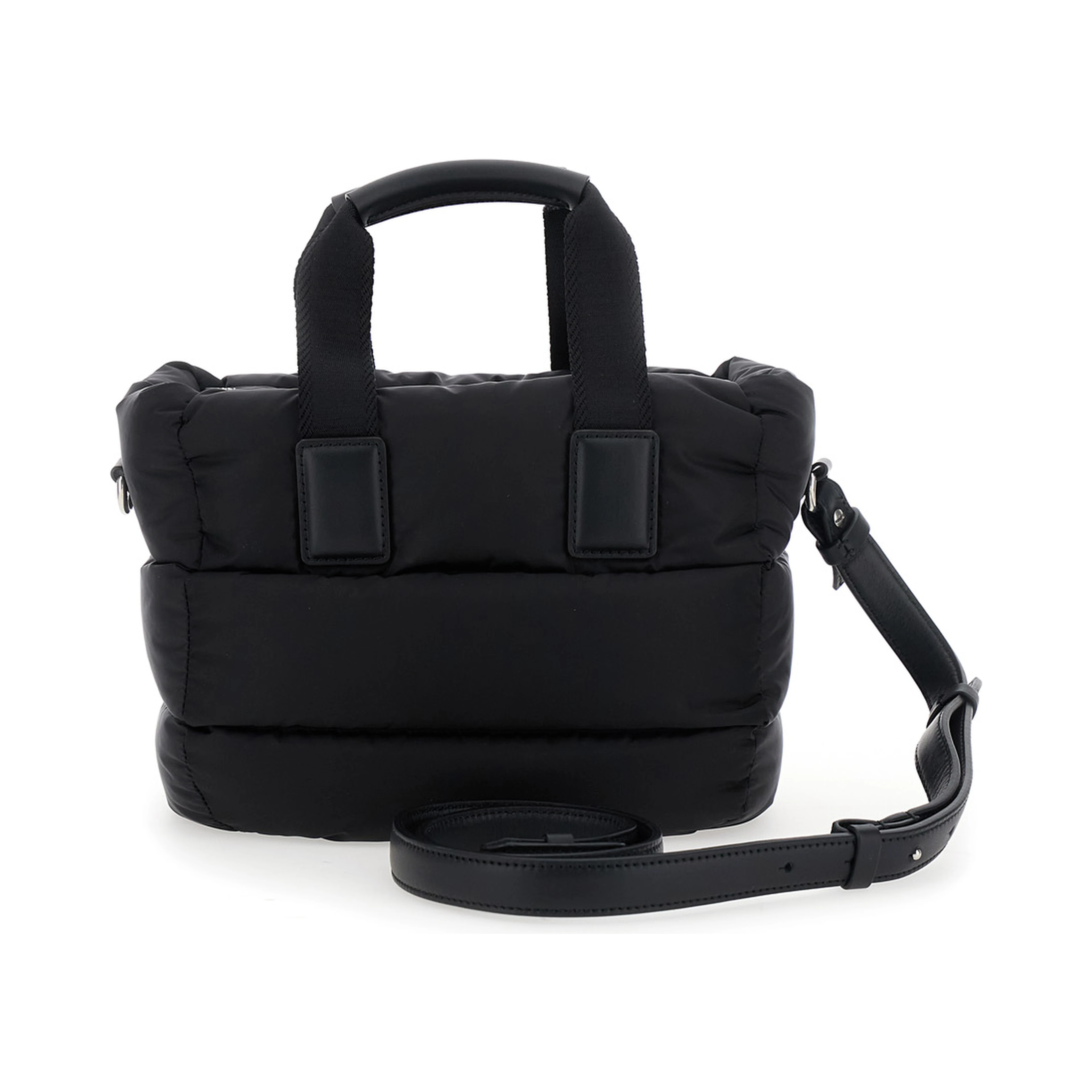 Handbag Karadoc Mini with Adjustable and Removable Shoulder Strap and Logo Patch on the Front in Black Tech Fabric for Women