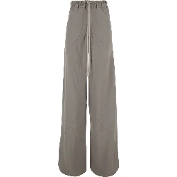 Gray Wide Leg Pants with Elastic Drawstring Waist in Viscose Blend for Women