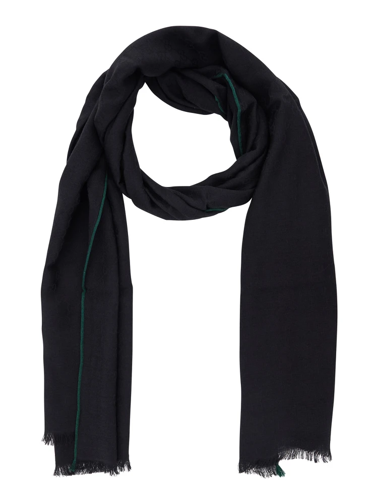 black scarf with tone-on-tone GG all-over motif in wool and silk blend for men alternative