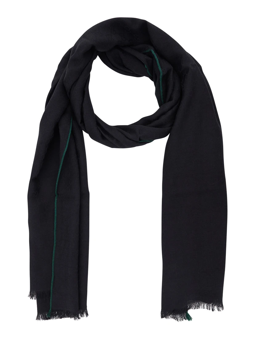 black scarf with tone-on-tone GG all-over motif in wool and silk blend for men