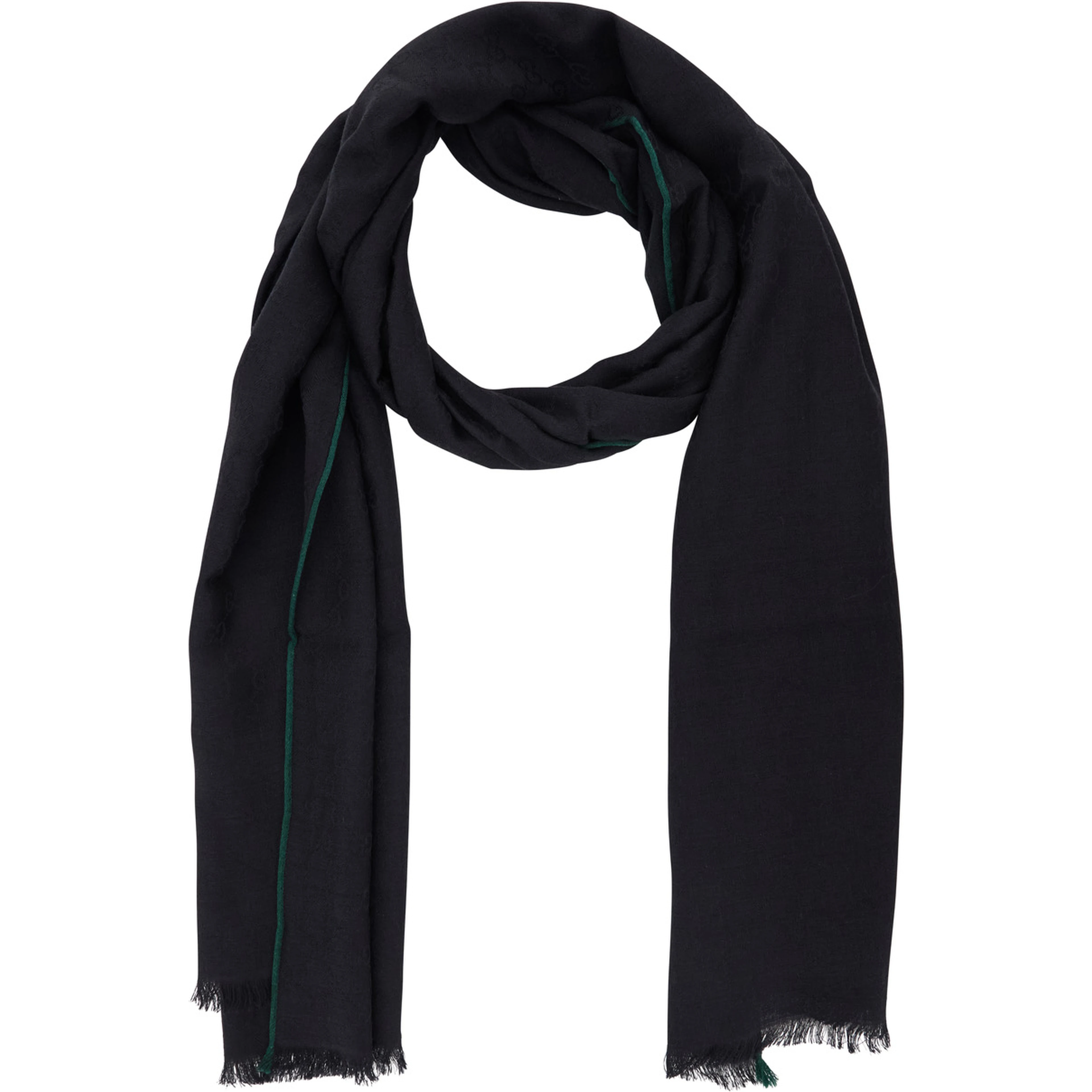 black scarf with tone-on-tone GG all-over motif in wool and silk blend for men