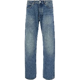 blue Five-pocket jeans with logo patch on the back in cotton for men