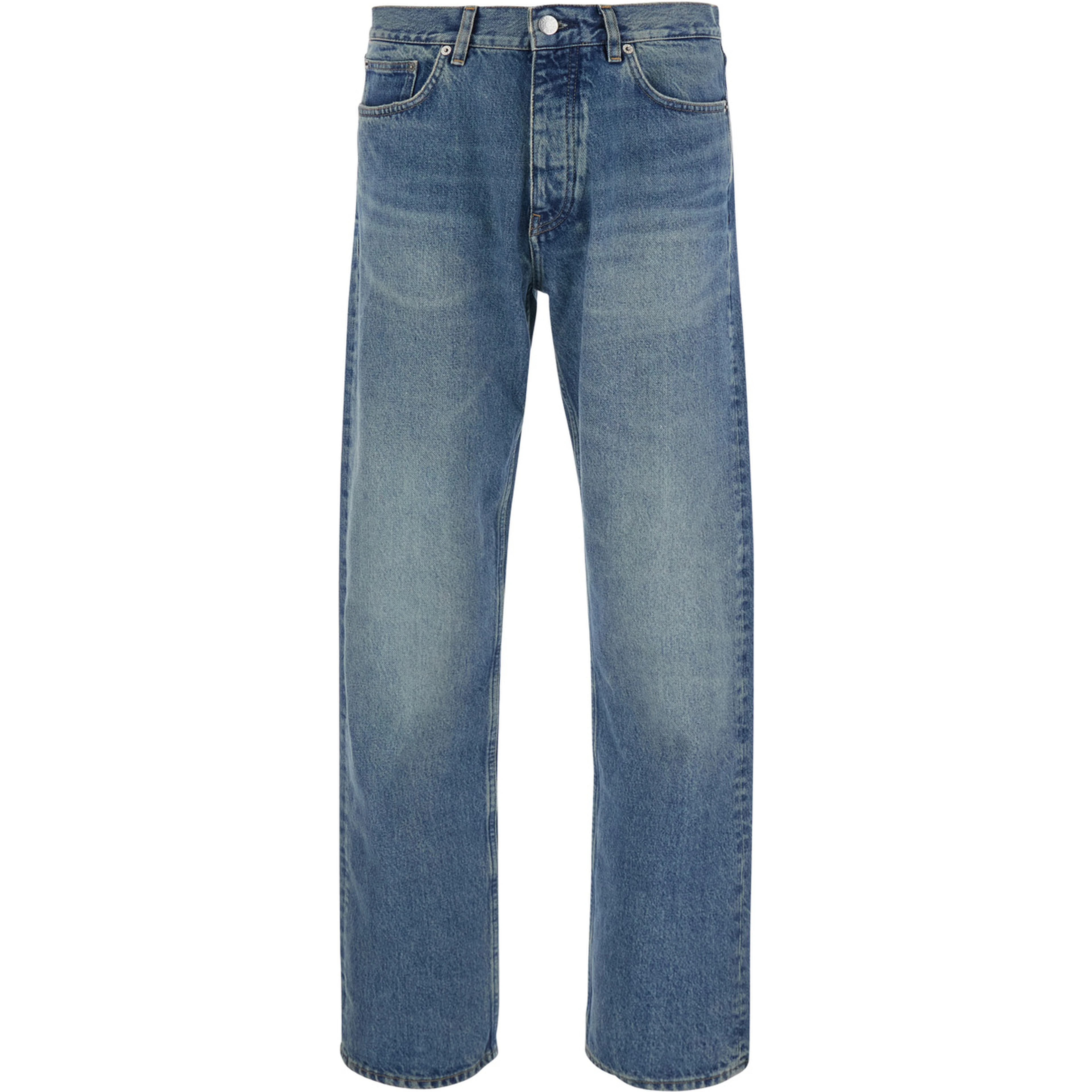 blue Five-pocket jeans with logo patch on the back in cotton for men