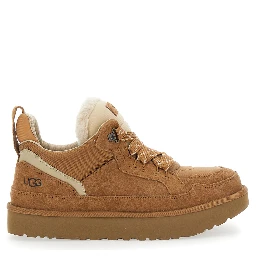 Low Top Sneakers with Logo Patch on the Suede Tongue and Brown Fabric for Men