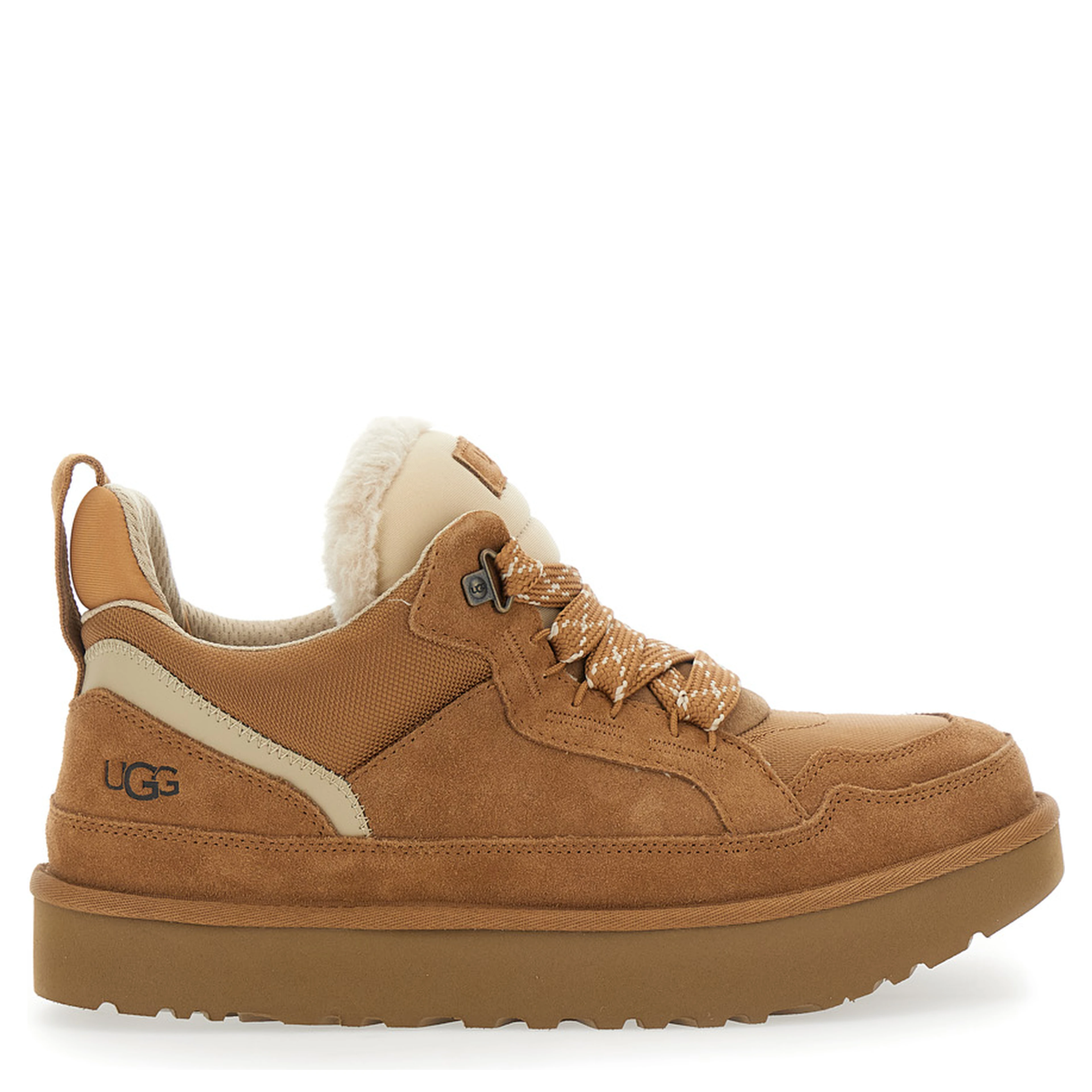 Low Top Sneakers with Logo Patch on the Suede Tongue and Brown Fabric for Men
