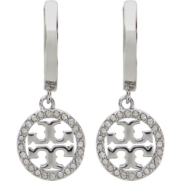 Earrings Icon with Double T Logo Pendant in Brass Blend Plated Silver Metallic for Women