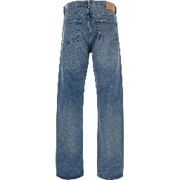 blue Five-pocket jeans with logo patch on the back in cotton for men