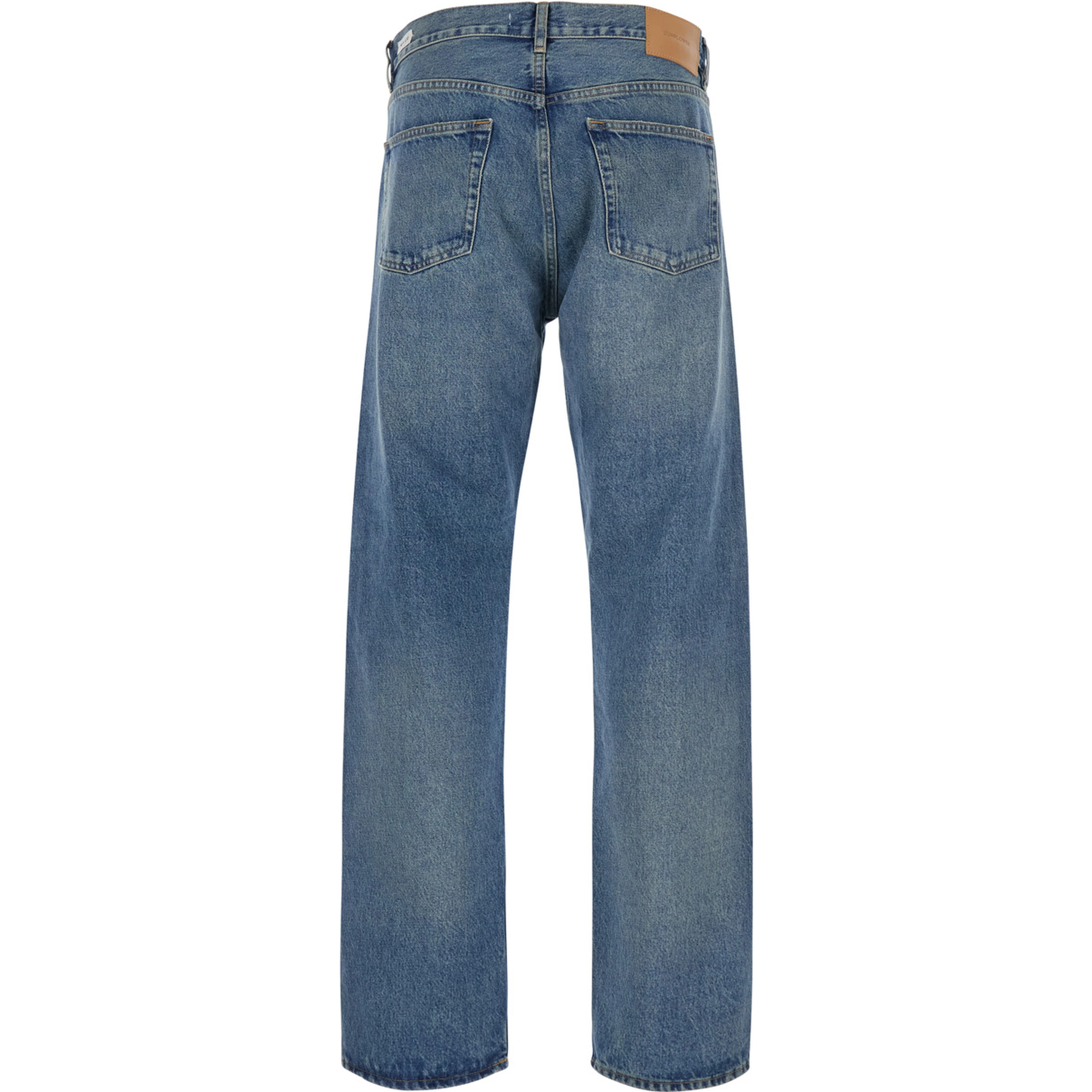 blue Five-pocket jeans with logo patch on the back in cotton for men