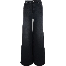 Black Jeans with Wide Leg and Logo Patch on the Back in Denim for Women