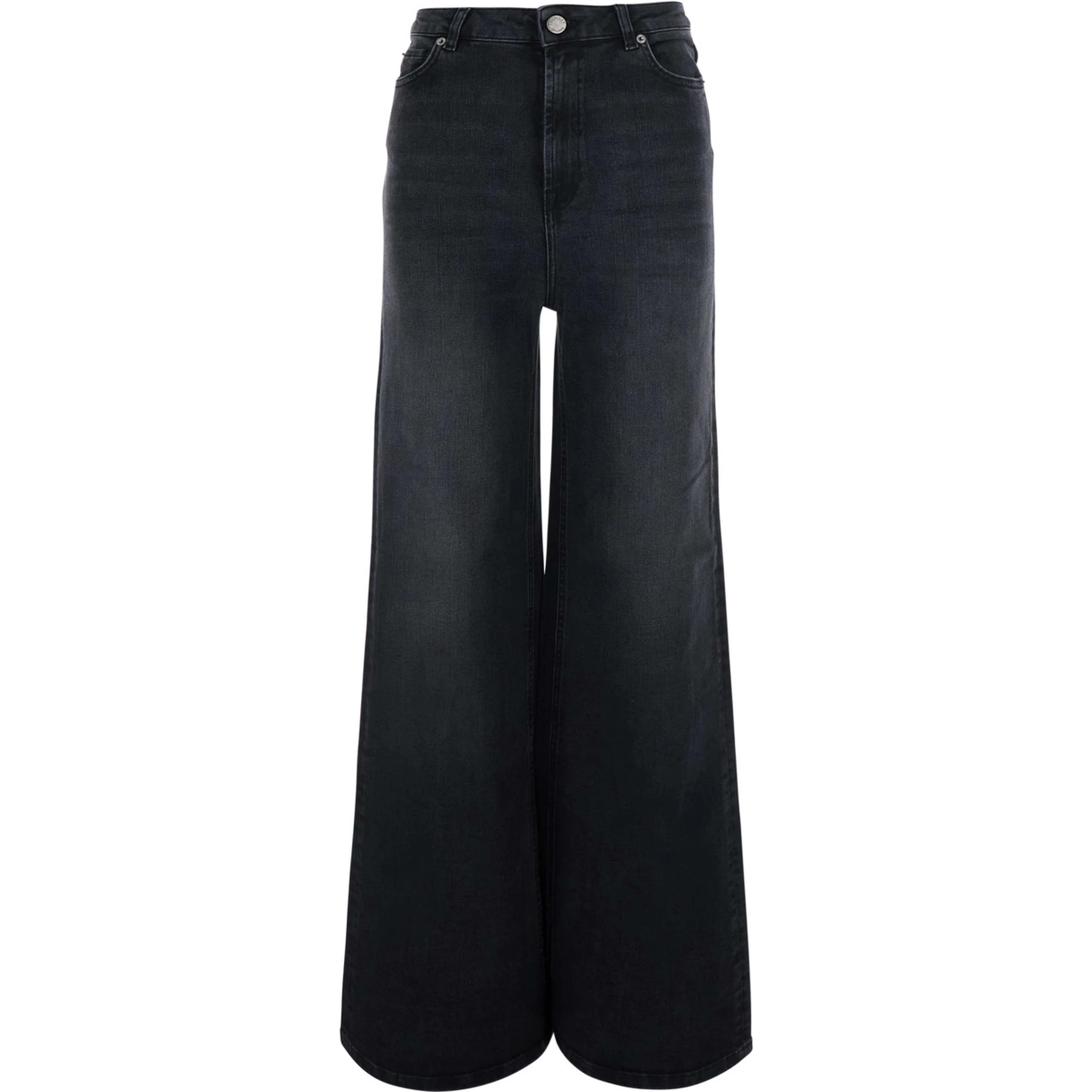 Black Jeans with Wide Leg and Logo Patch on the Back in Denim for Women