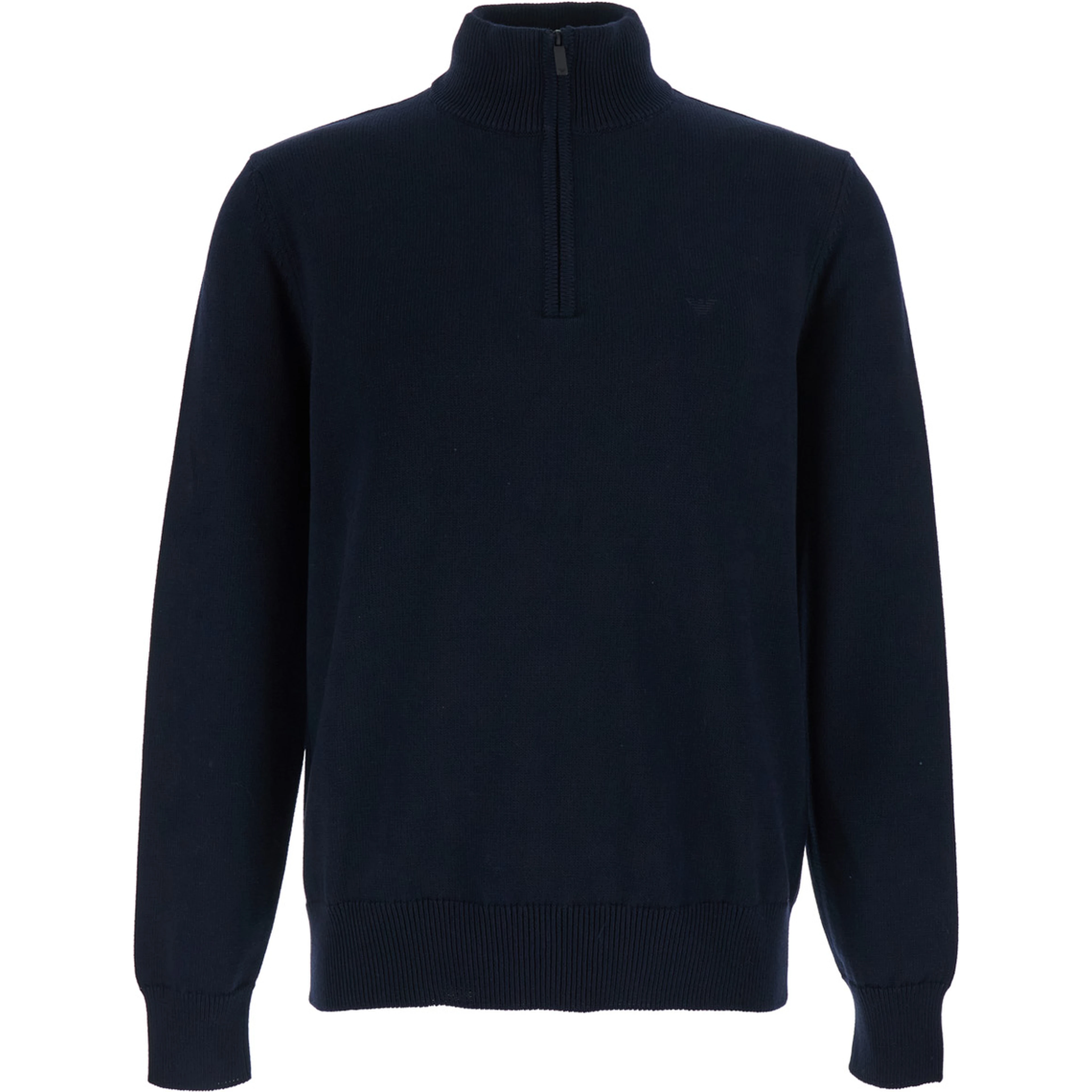Sweater with half zip closure on the front and logo embroidery on the front in blue cotton for men