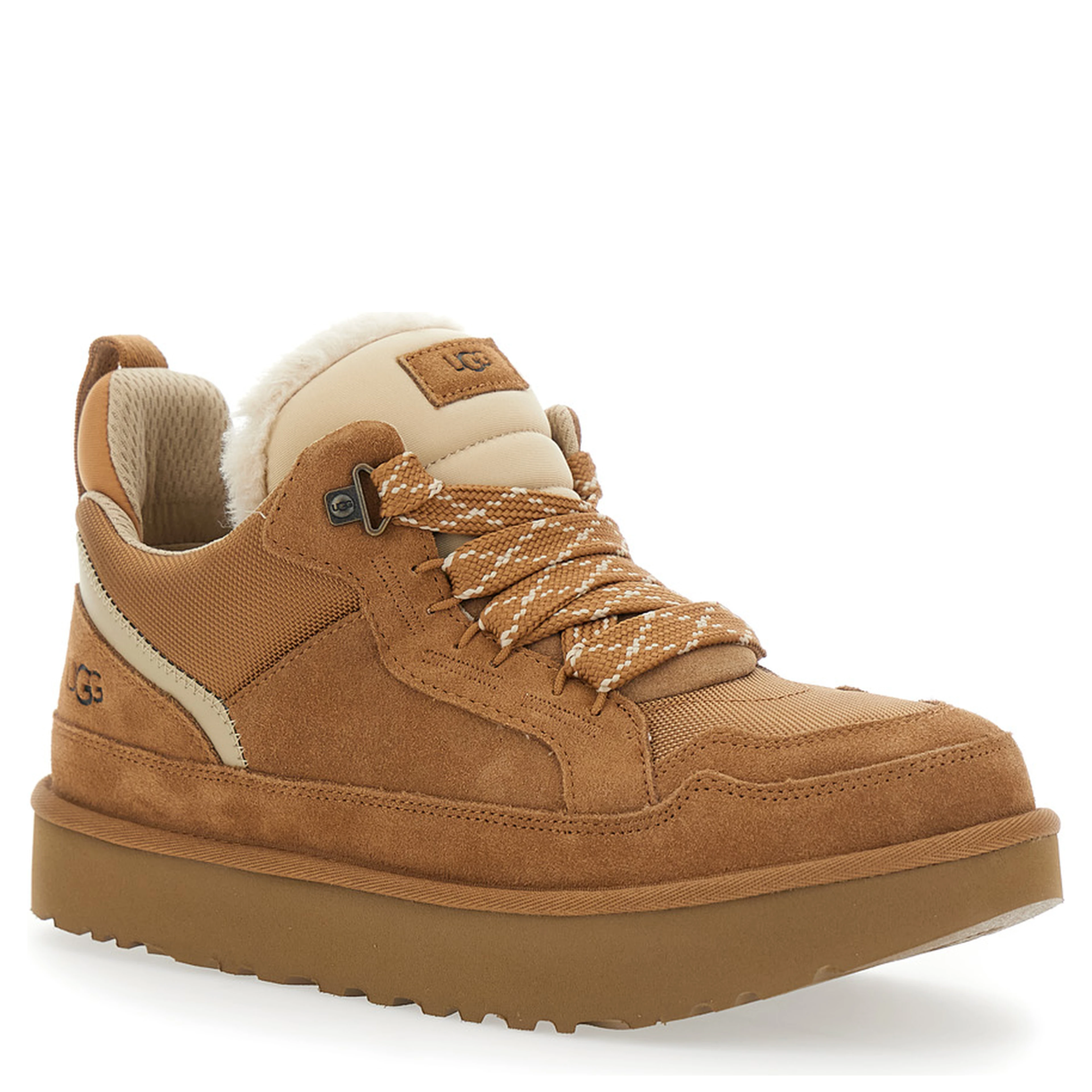 Low Top Sneakers with Logo Patch on the Suede Tongue and Brown Fabric for Men