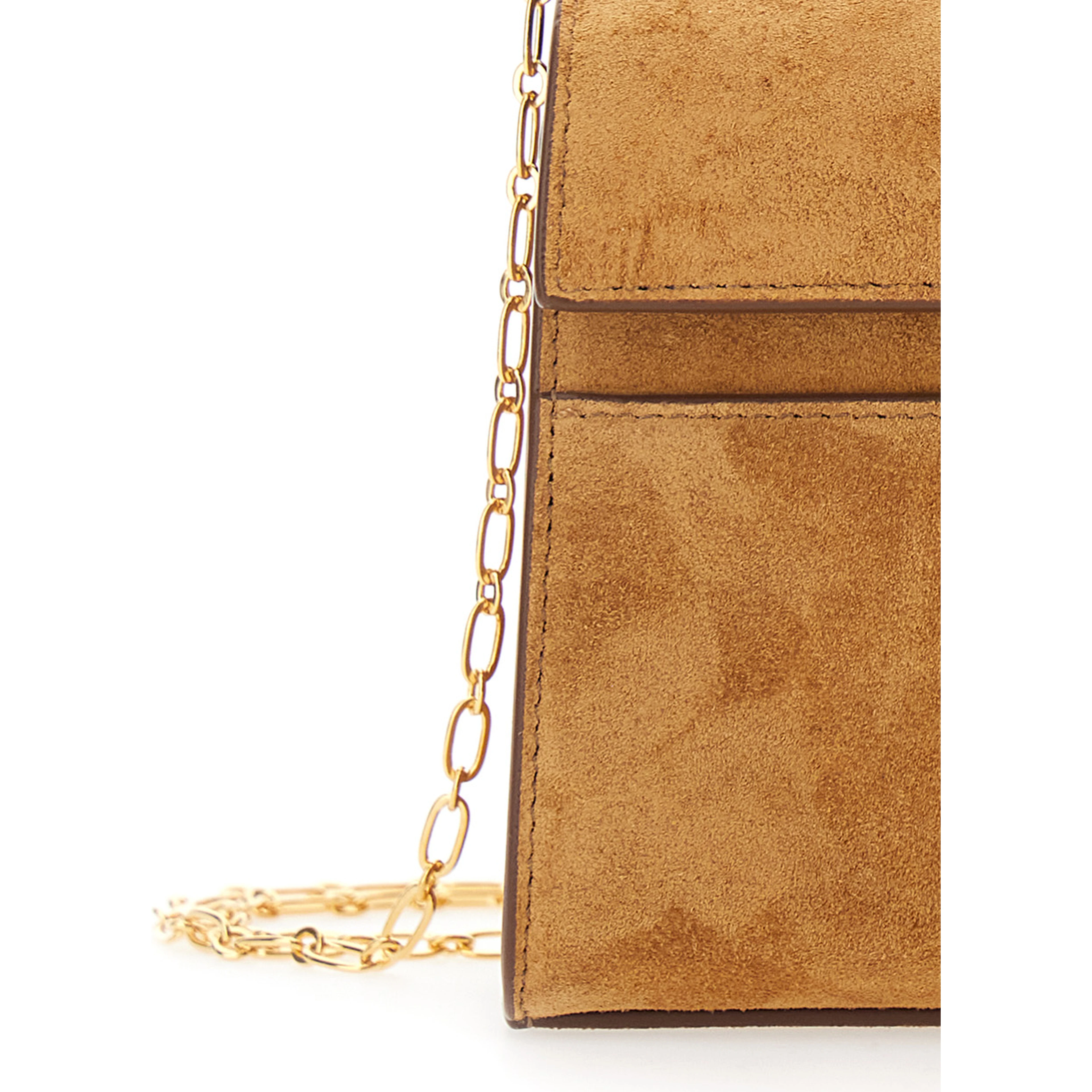 Chain Symmetry Brown Crossbody bag with Chain Strap and Turn Lock Closure on Front in Suede for Women