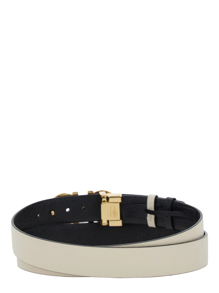 Belt with Gancini Buckle and Logo Lettering in White Leather for Women alternative