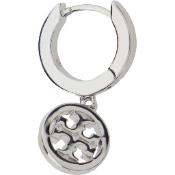 Earrings Icon with Double T Logo Pendant in Brass Blend Plated Silver Metallic for Women