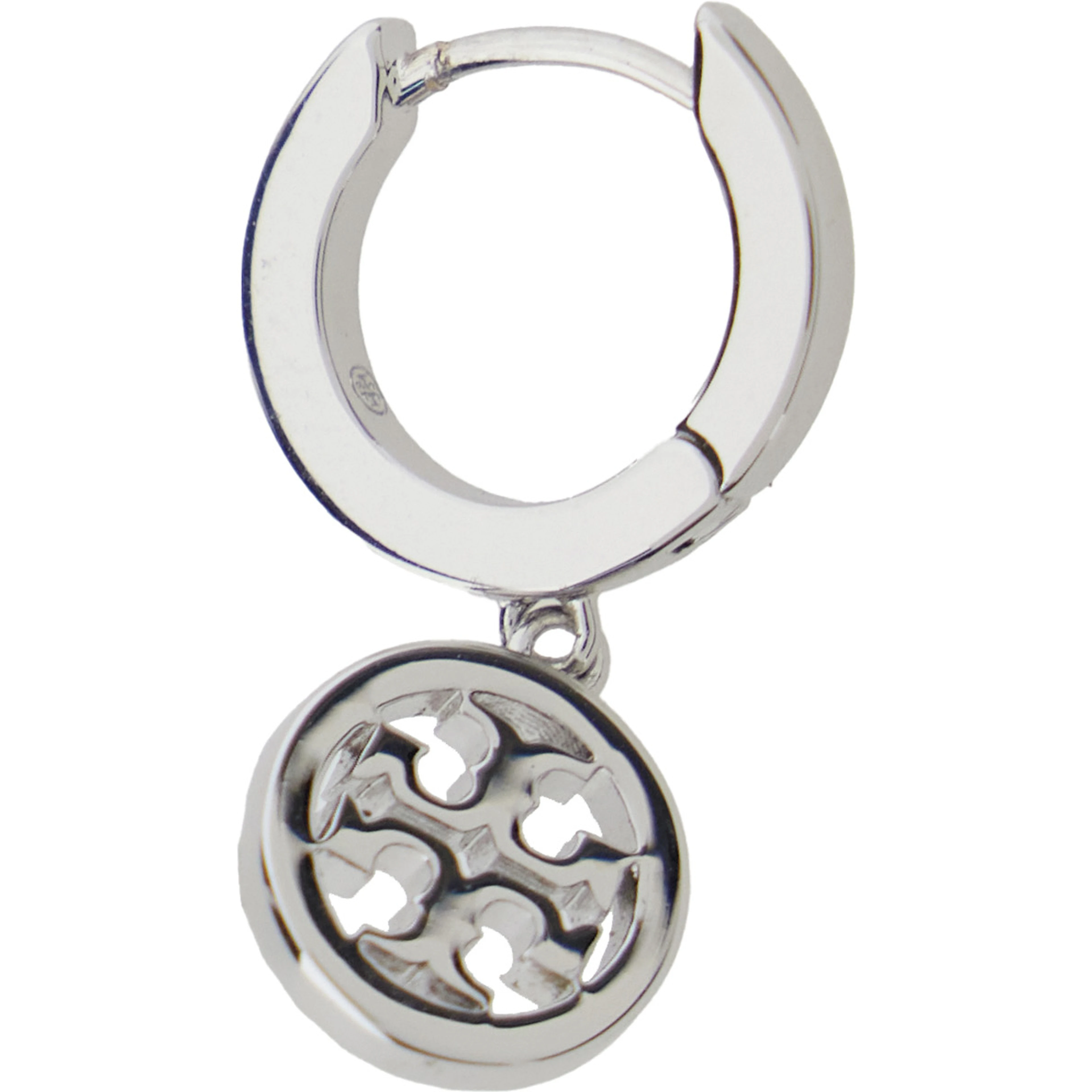 Earrings Icon with Double T Logo Pendant in Brass Blend Plated Silver Metallic for Women