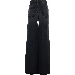 Black Jeans with Wide Leg and Logo Patch on the Back in Denim for Women