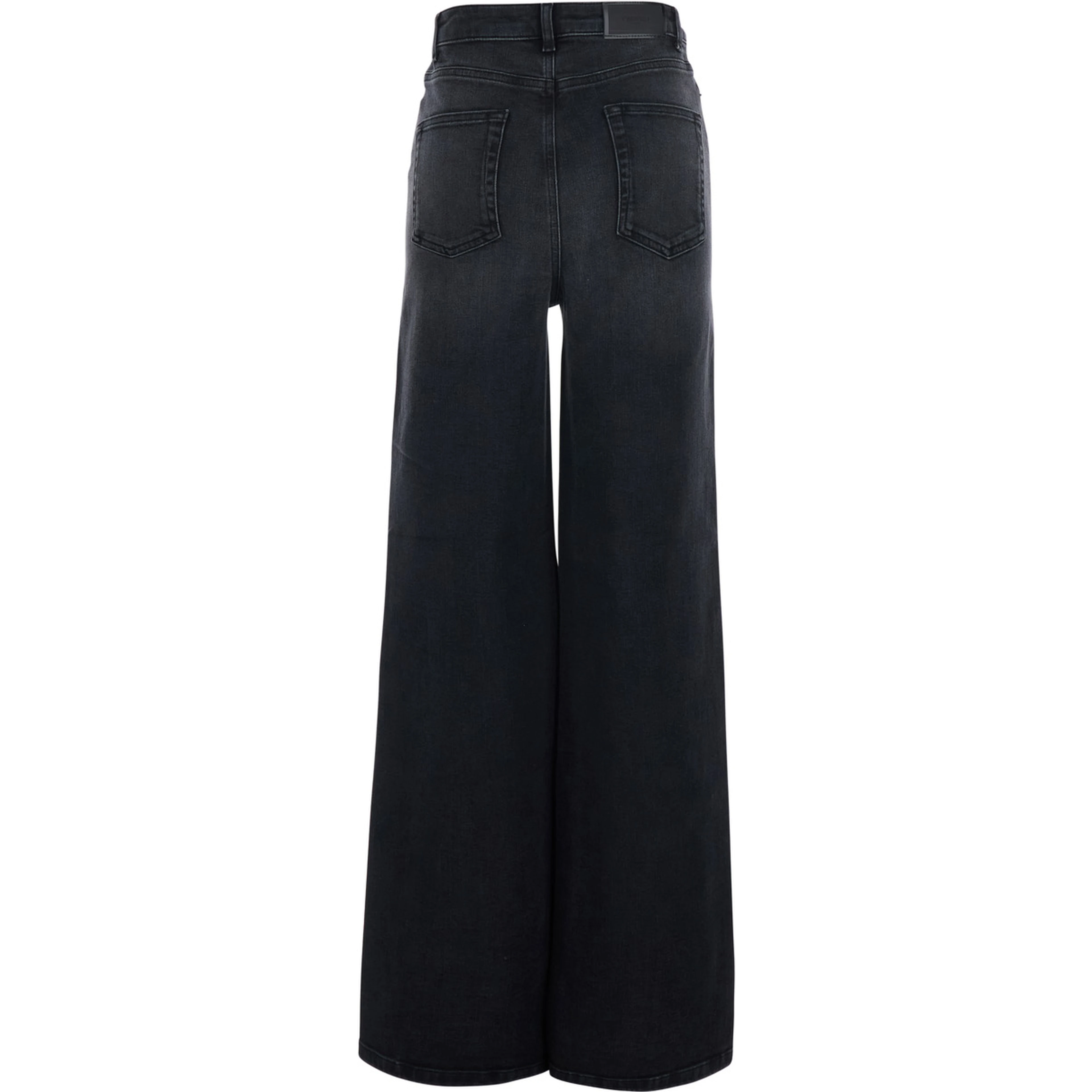 Black Jeans with Wide Leg and Logo Patch on the Back in Denim for Women