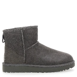 Boots Classic Mini with Logo Patch on the Back in Grey Suede for Women