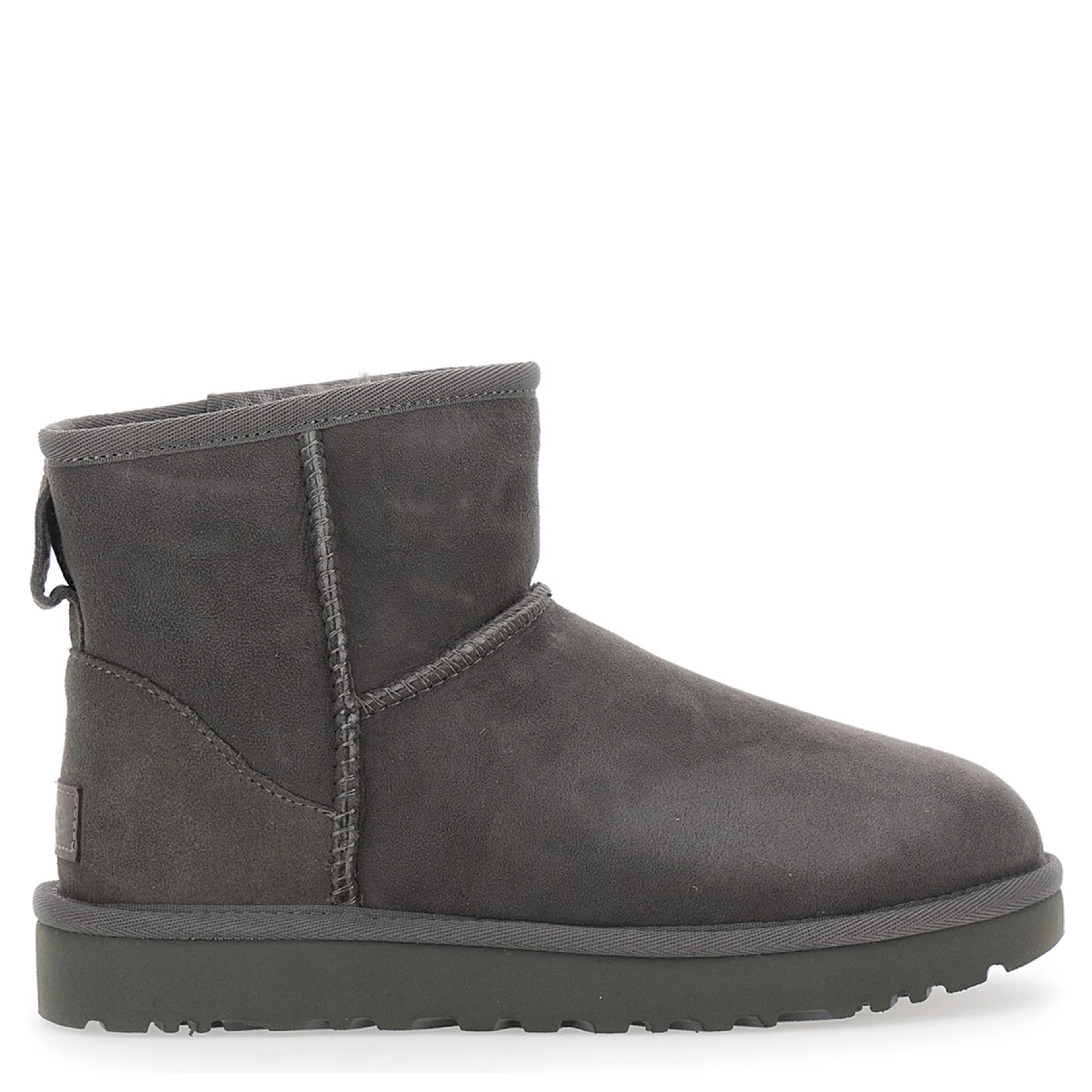 Boots Classic Mini with Logo Patch on the Back in Grey Suede for Women