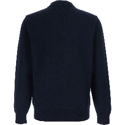 Sweater with half zip closure on the front and logo embroidery on the front in blue cotton for men