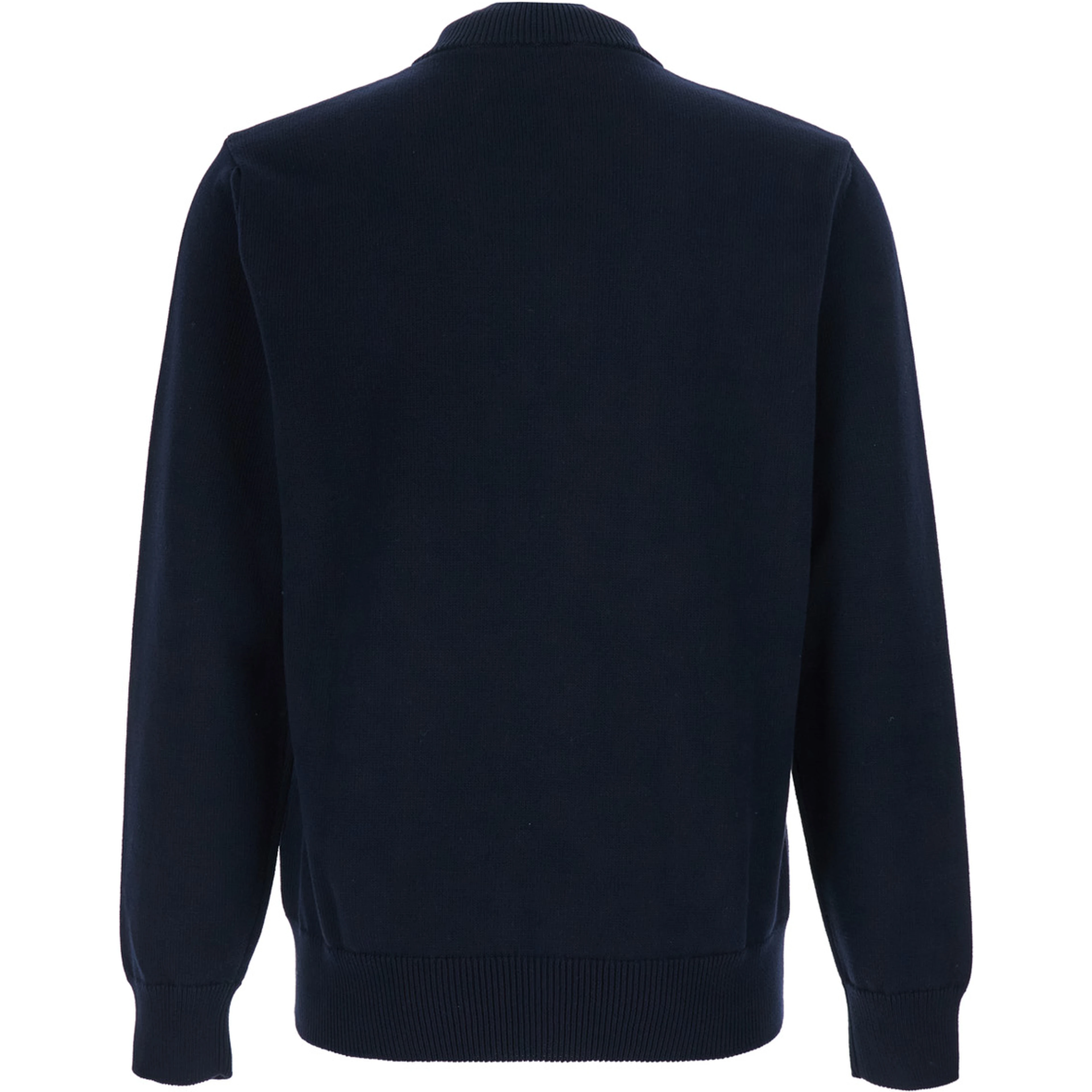 Sweater with half zip closure on the front and logo embroidery on the front in blue cotton for men