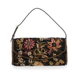Shoulder Bag with VLogo Plaque on the Front and Multicolor Floral Embroidery for Women