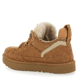 Low Top Sneakers with Logo Patch on the Suede Tongue and Brown Fabric for Men