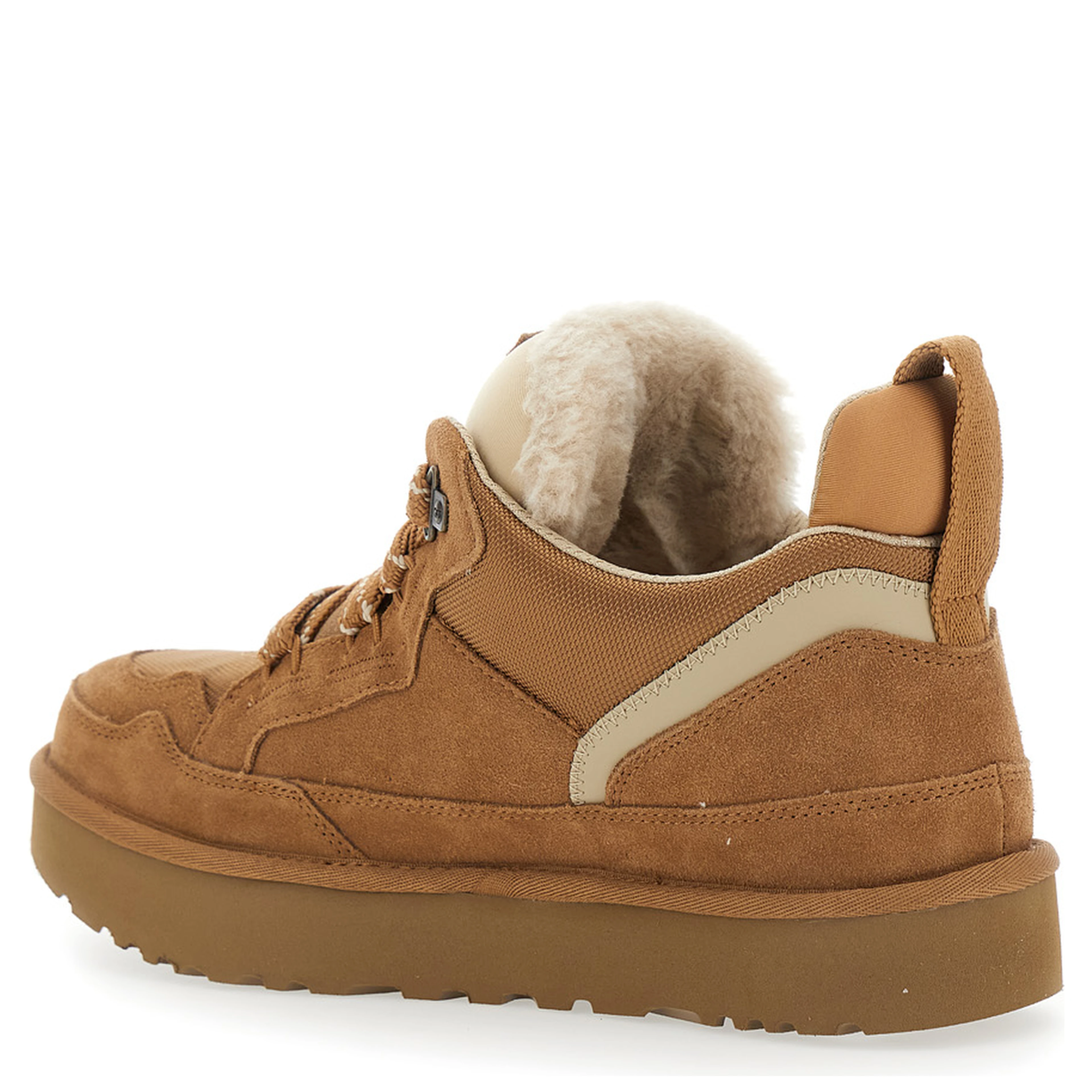 Low Top Sneakers with Logo Patch on the Suede Tongue and Brown Fabric for Men