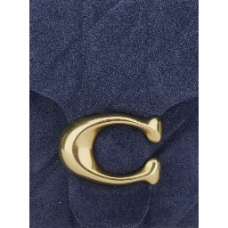 Blue Crossbody Bag with Chain Handles and Logo Plate on the Front in Suede for Women