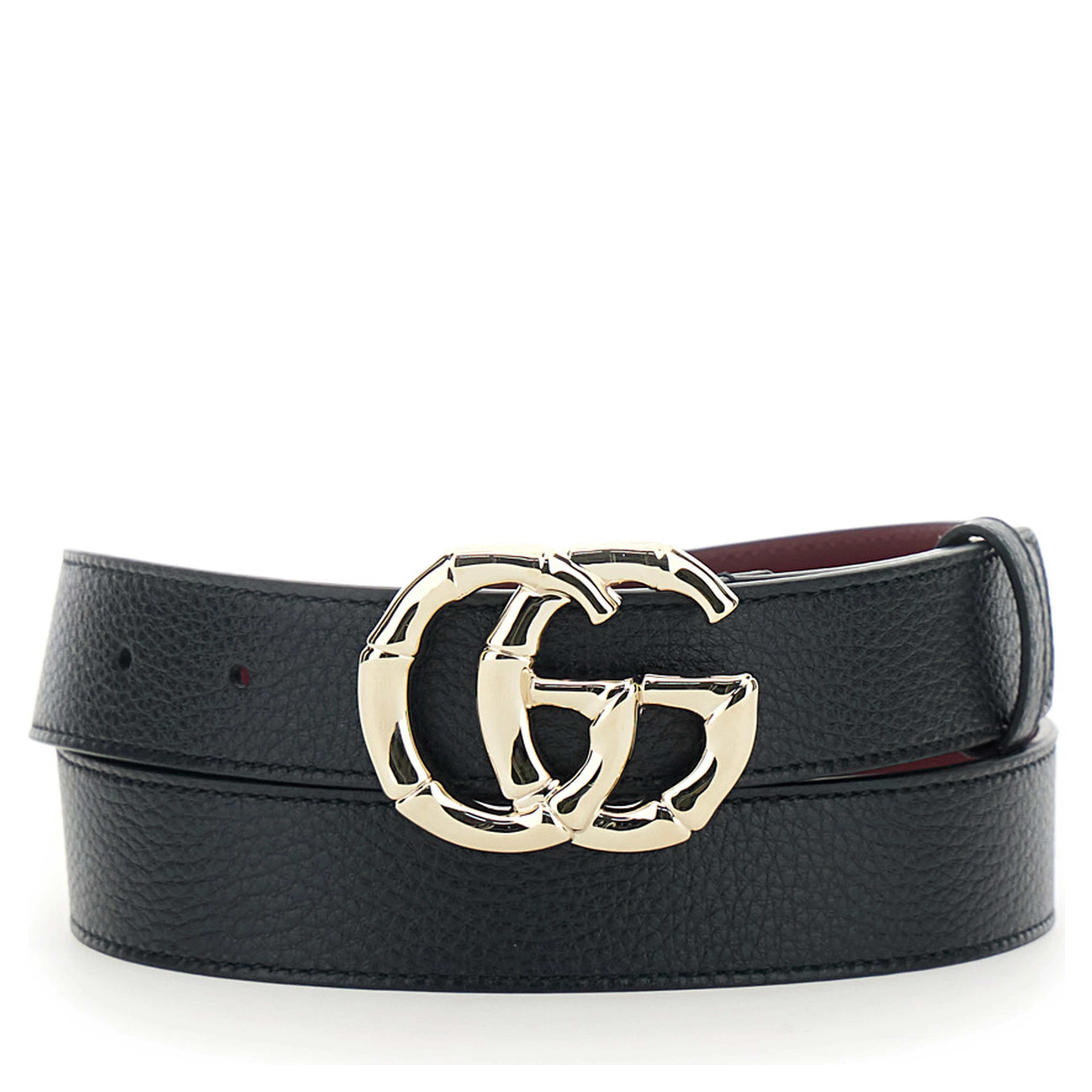 Belt with GG Buckle in Black Grained Leather for Women