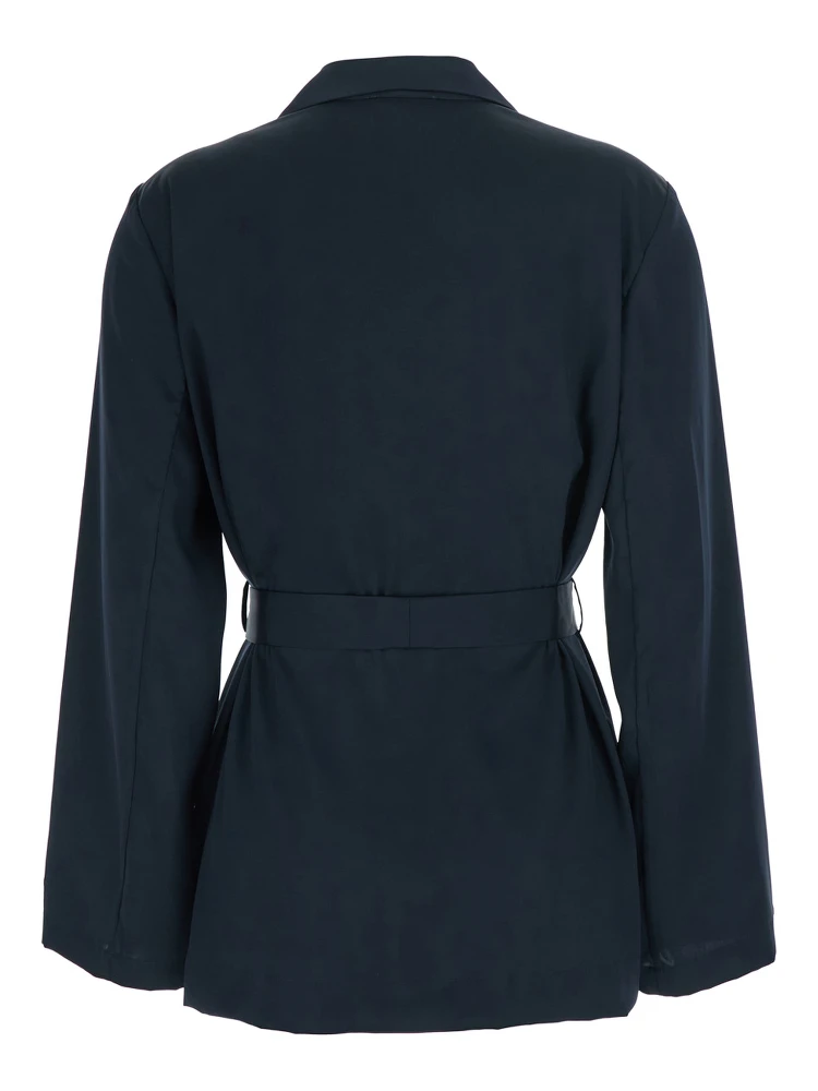 blue Double-breasted Jacket with Notched Revers and Front Belt in Tech Fabric Woman alternative
