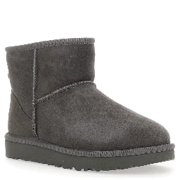 Boots Classic Mini with Logo Patch on the Back in Grey Suede for Women