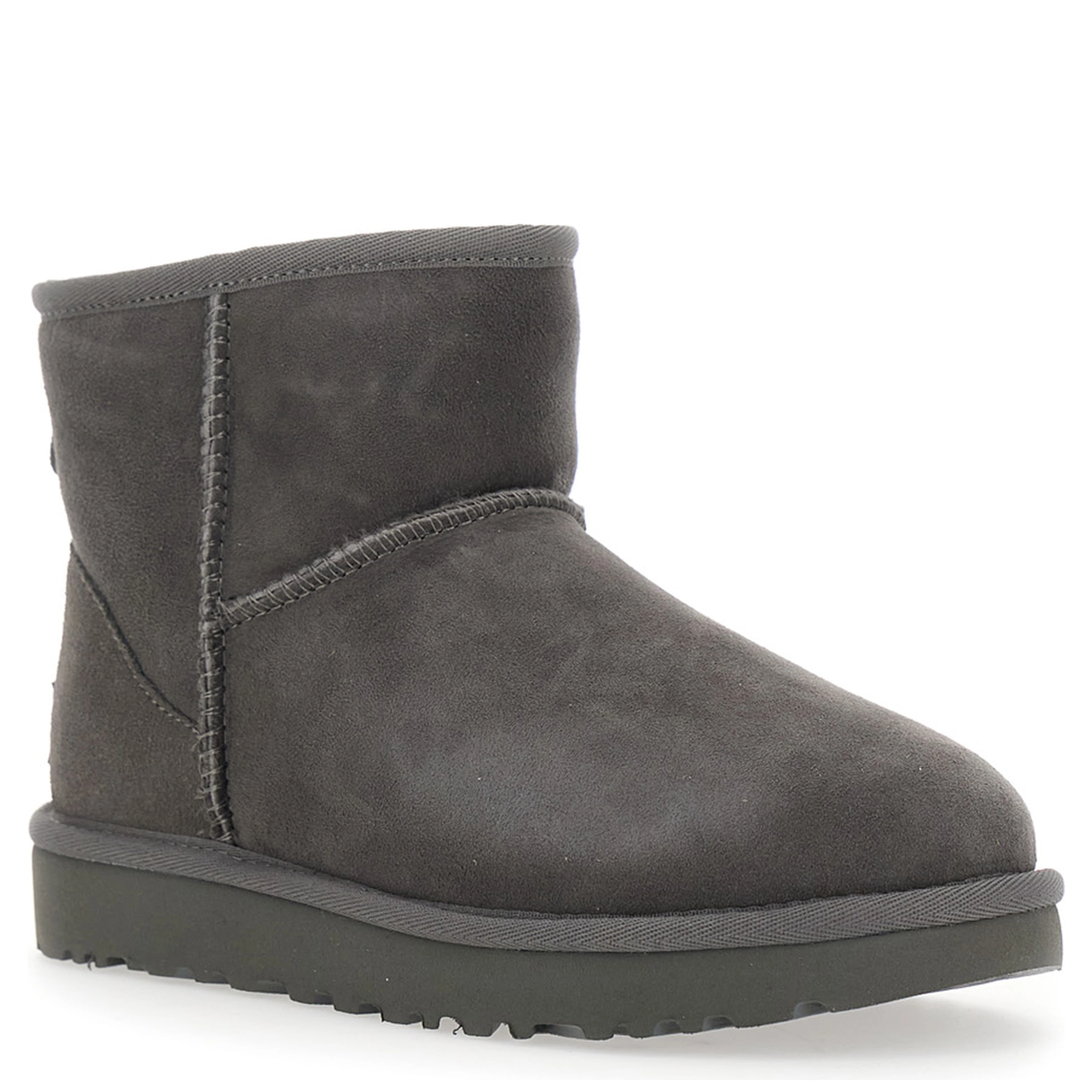 Boots Classic Mini with Logo Patch on the Back in Grey Suede for Women
