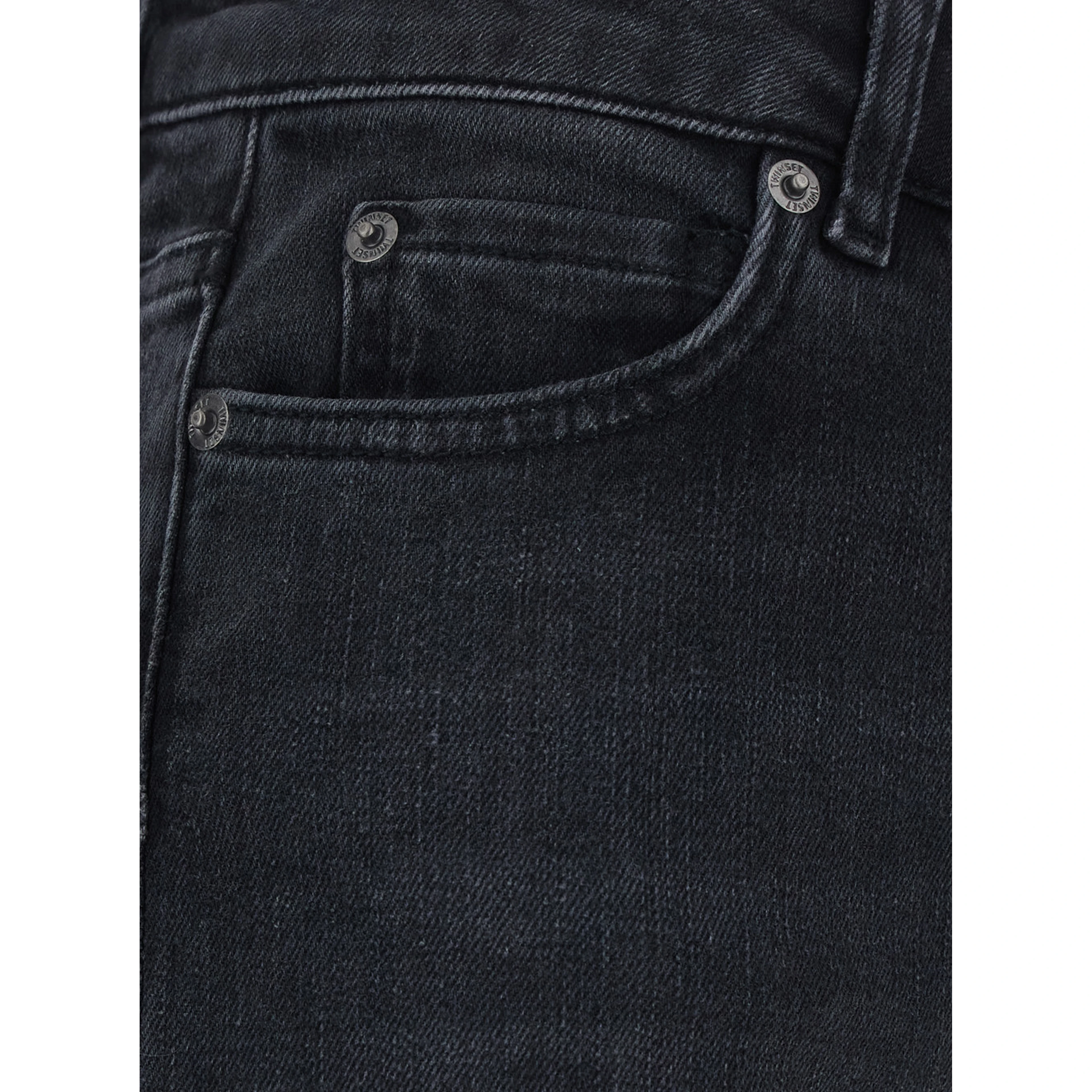 Black Jeans with Wide Leg and Logo Patch on the Back in Denim for Women