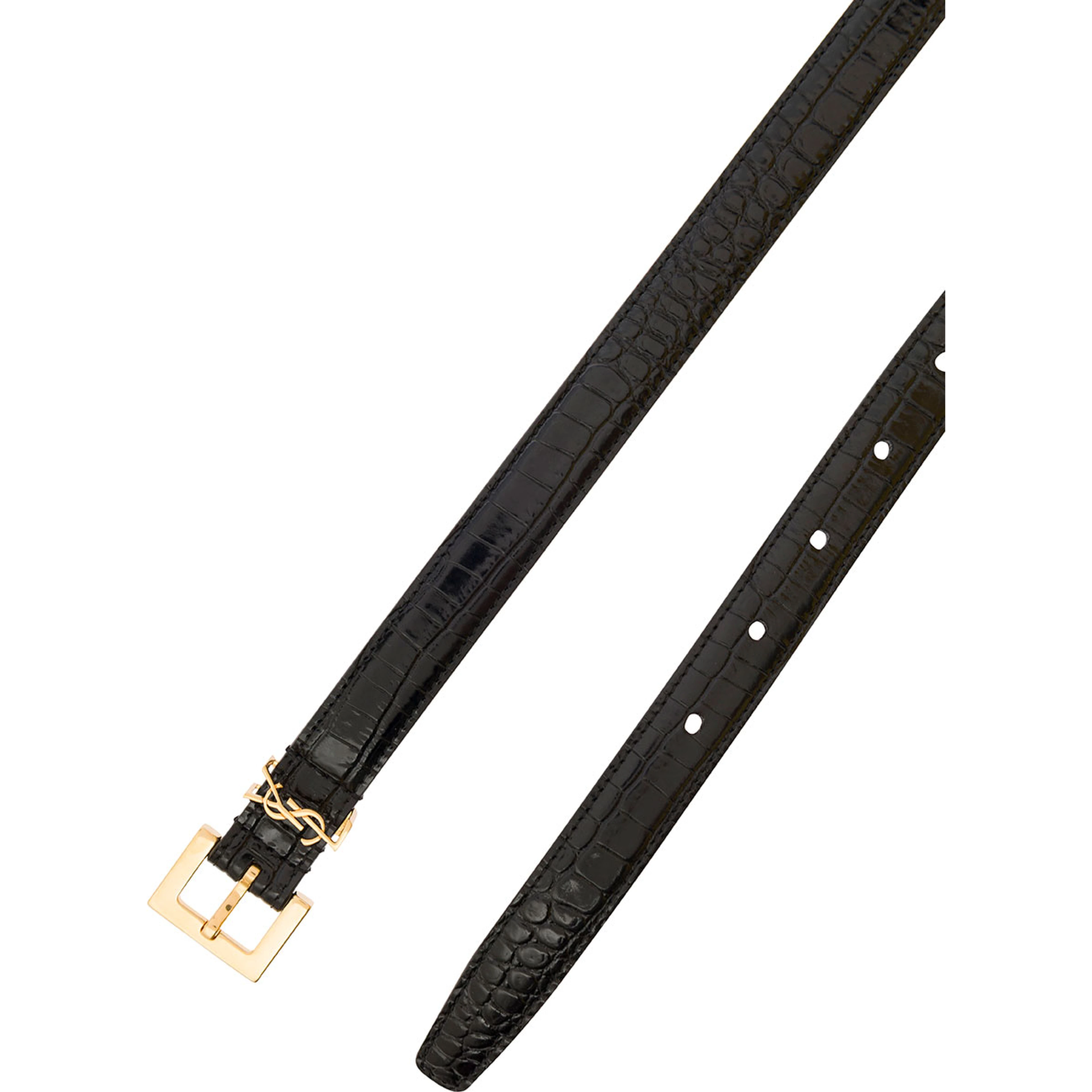 Thin Belt Cassandre in Crocodile-embossed Leather Black Woman