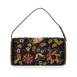 Shoulder Bag with VLogo Plaque on the Front and Multicolor Floral Embroidery for Women