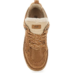 Low Top Sneakers with Logo Patch on the Suede Tongue and Brown Fabric for Men