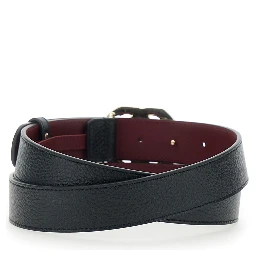 Belt with GG Buckle in Black Grained Leather for Women
