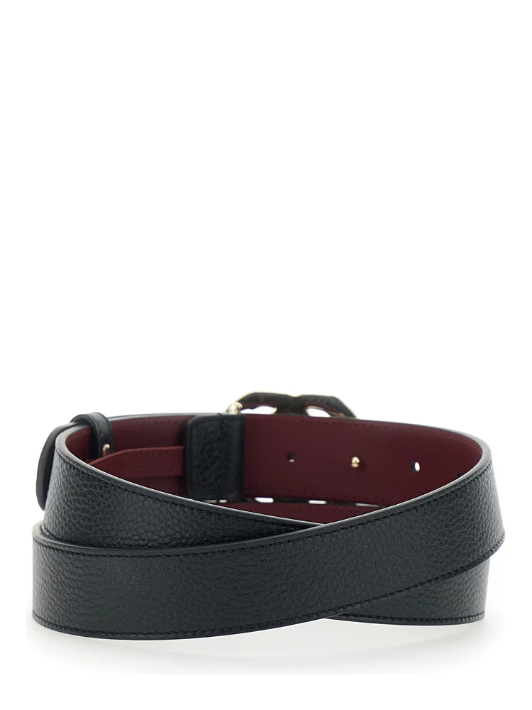 Belt with GG Buckle in Black Grained Leather for Women alternative