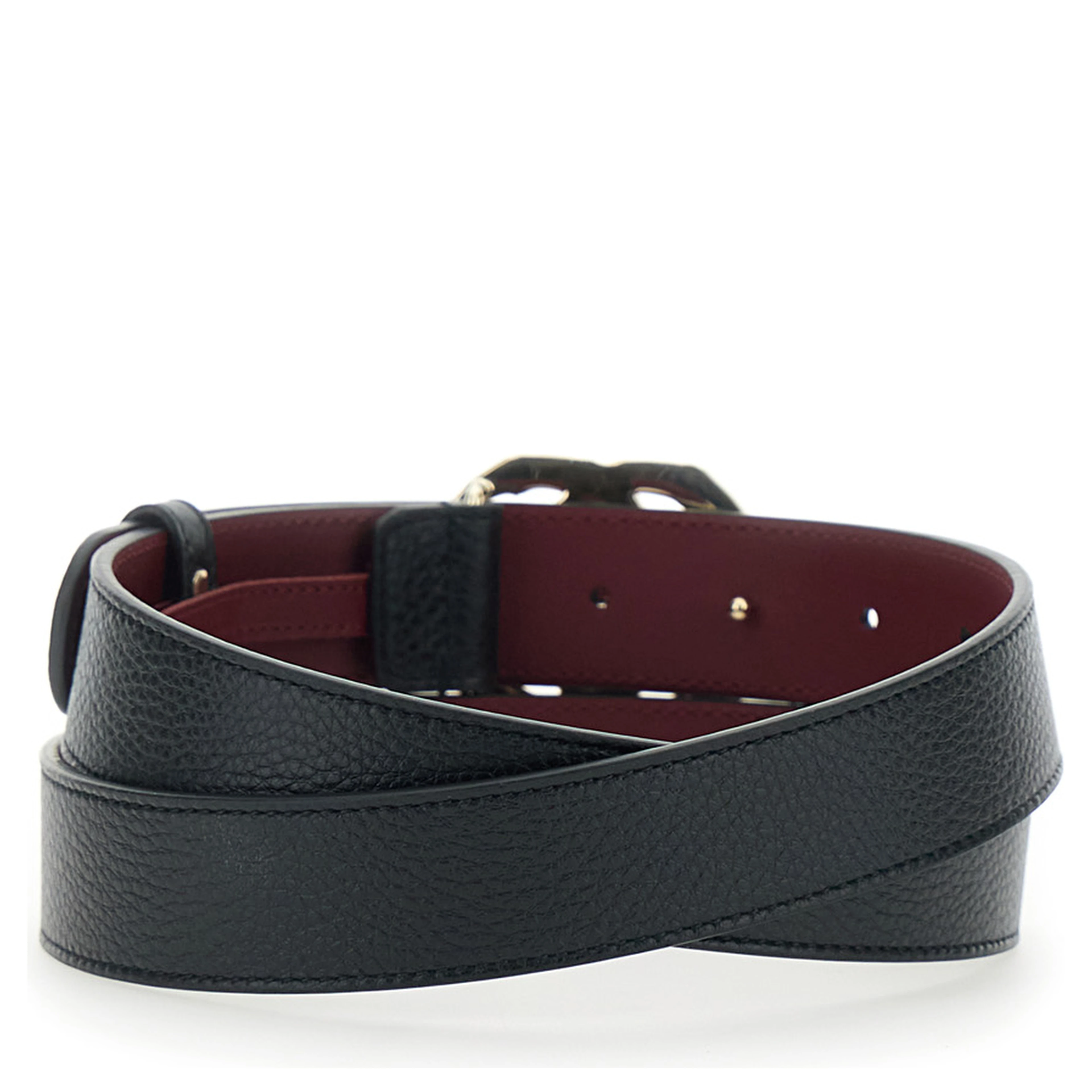 Belt with GG Buckle in Black Grained Leather for Women
