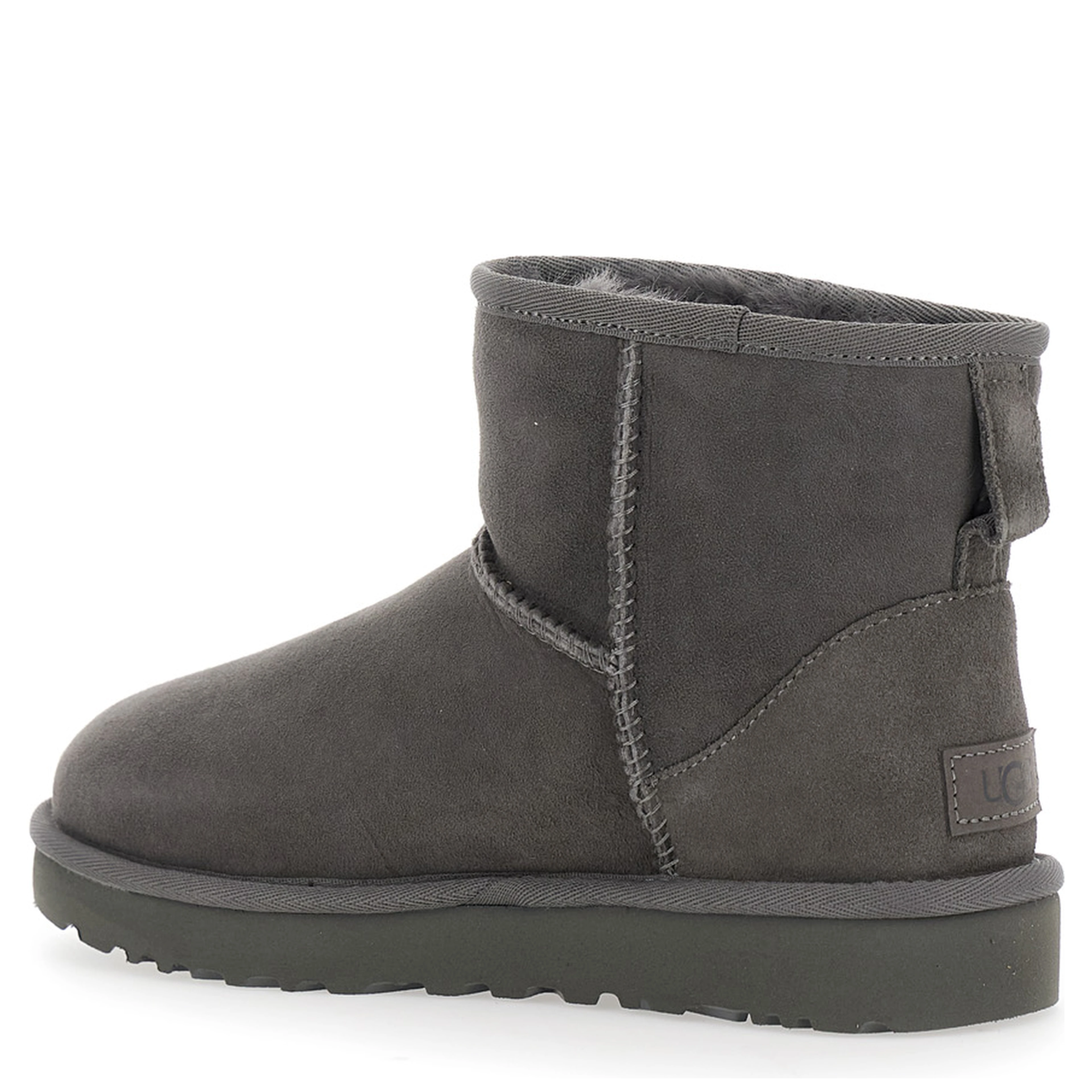 Boots Classic Mini with Logo Patch on the Back in Grey Suede for Women