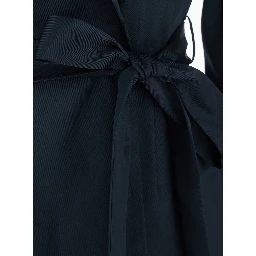 blue Double-breasted Jacket with Notched Revers and Front Belt in Tech Fabric Woman