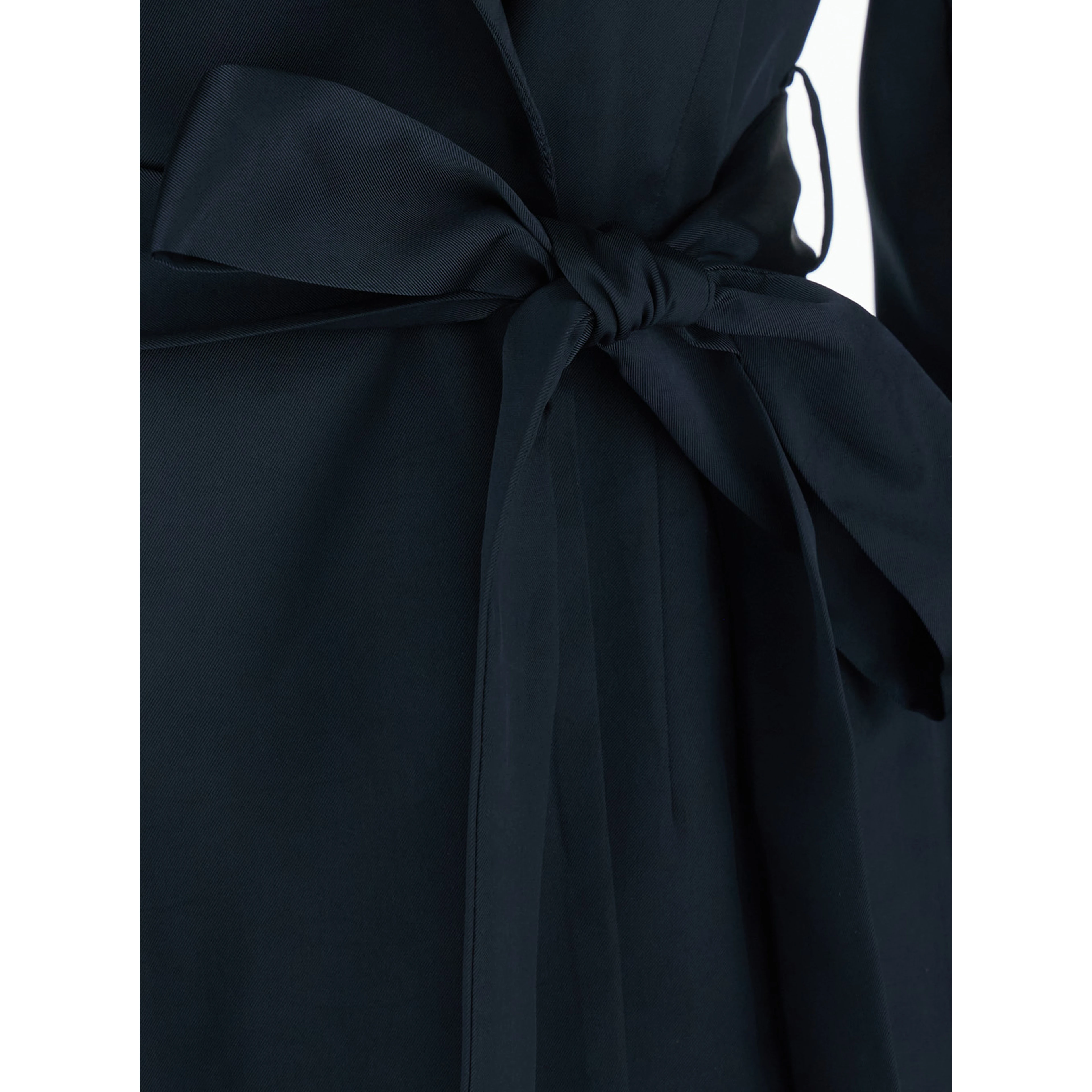 blue Double-breasted Jacket with Notched Revers and Front Belt in Tech Fabric Woman